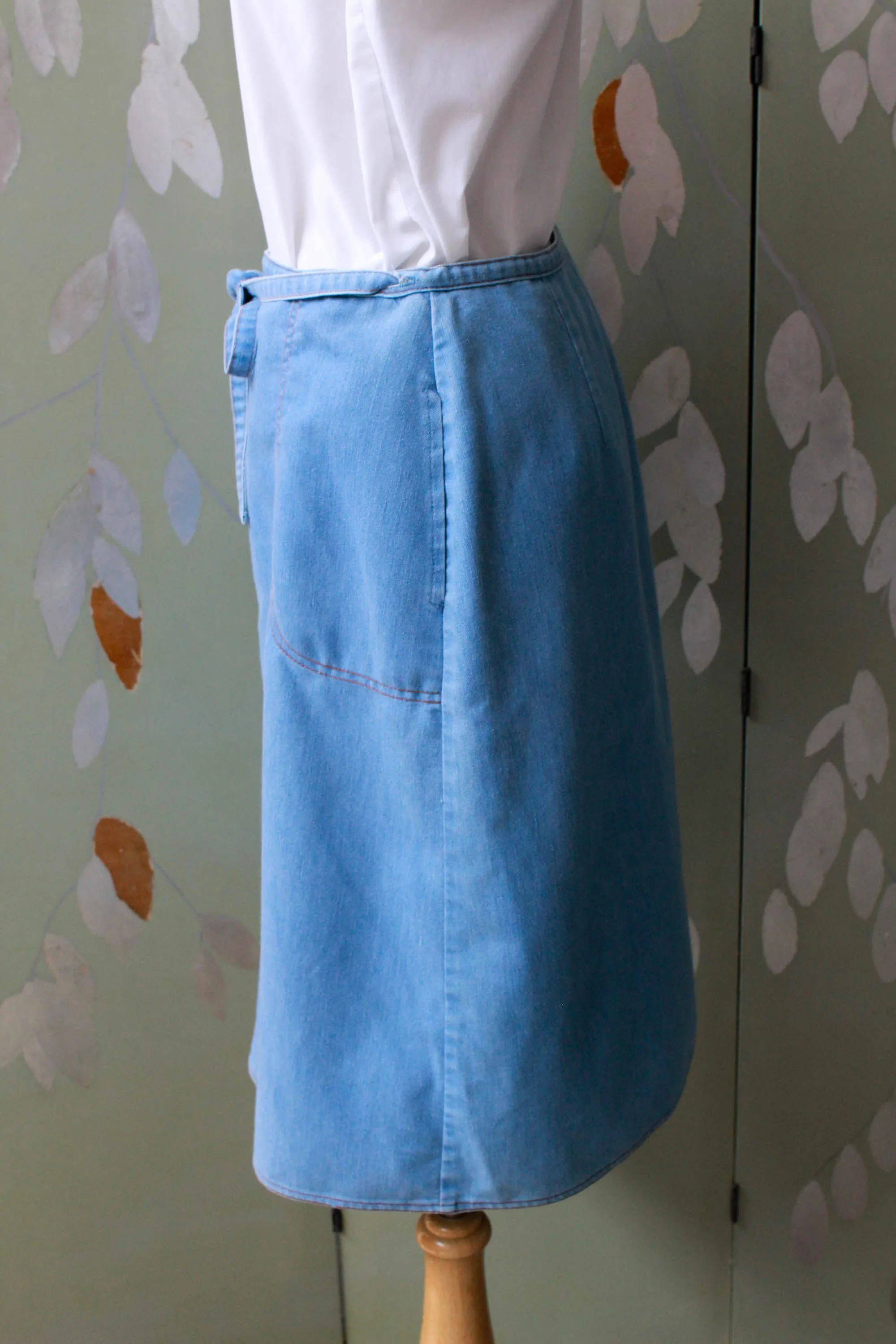 1990s Light Blue Jean Wrap Skirt, Medium