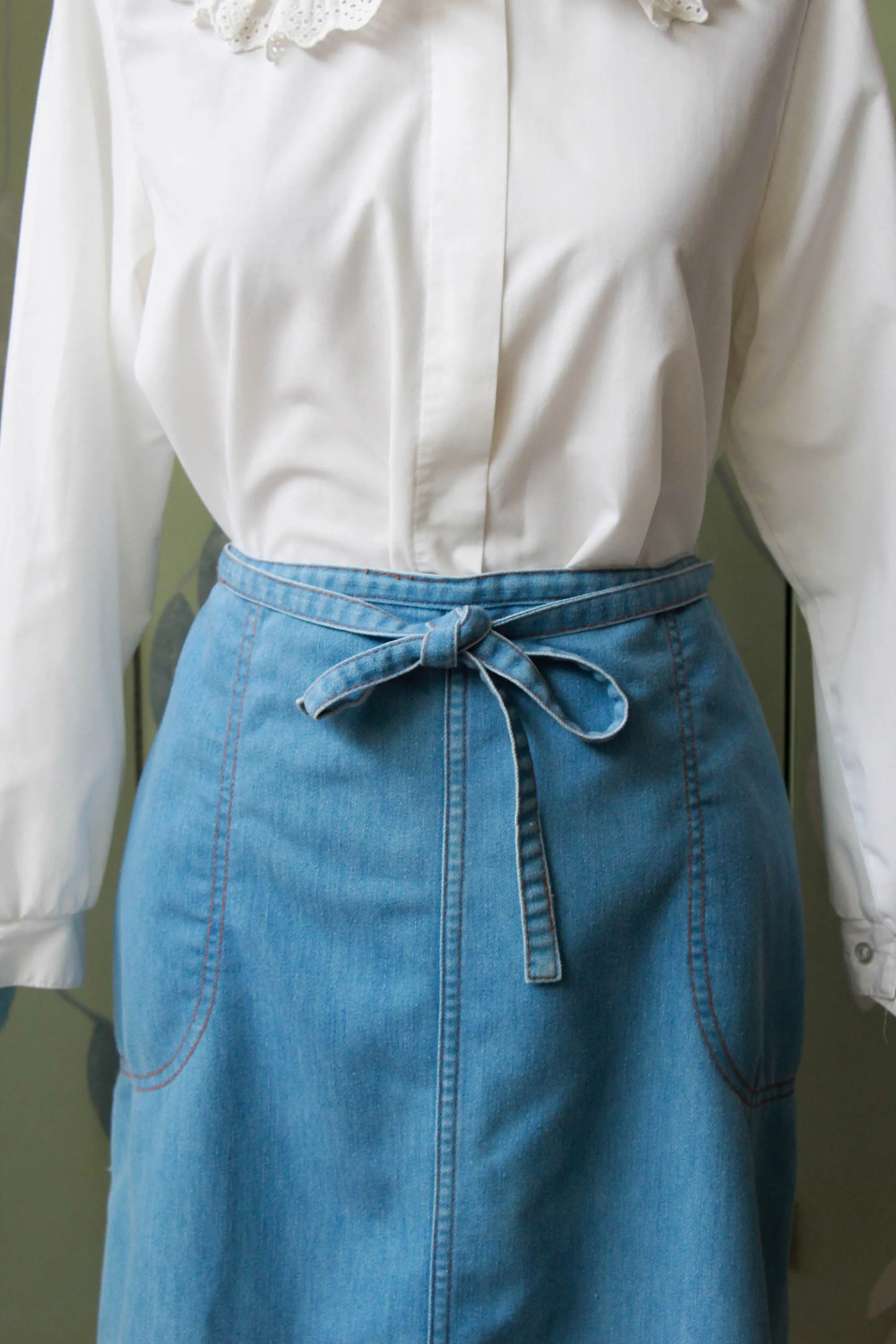 1990s Light Blue Jean Wrap Skirt, Medium