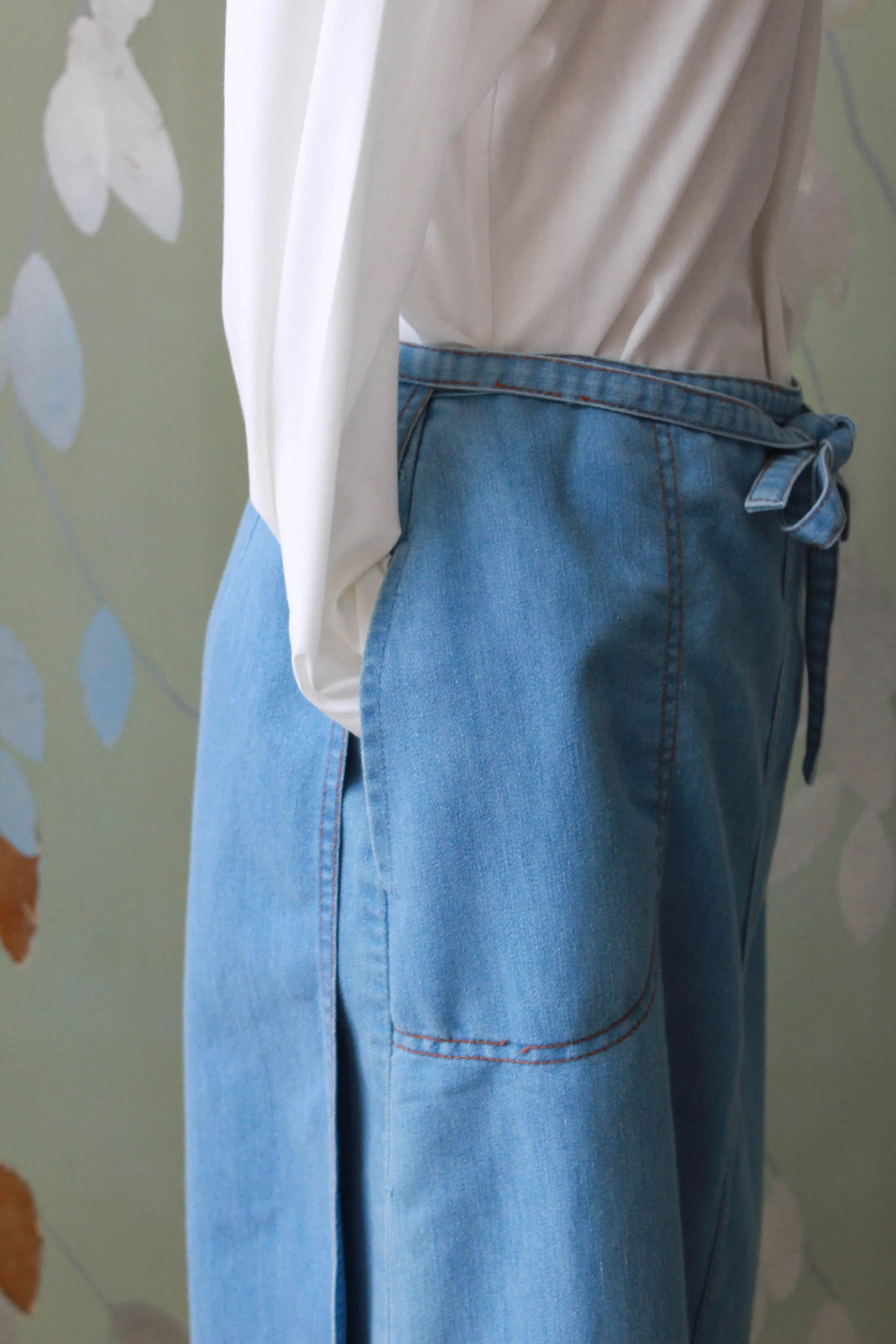 1990s Light Blue Jean Wrap Skirt, Medium