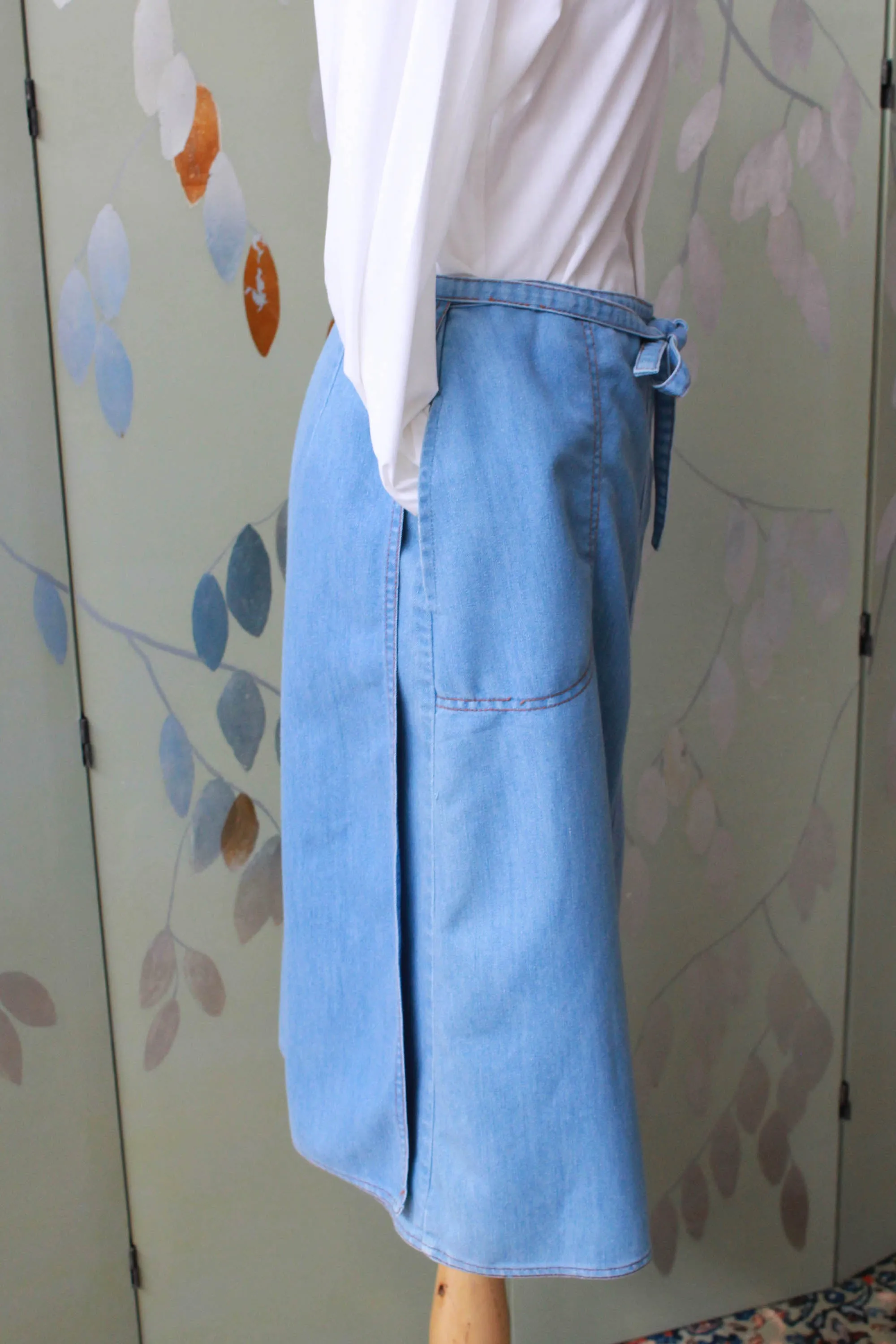 1990s Light Blue Jean Wrap Skirt, Medium