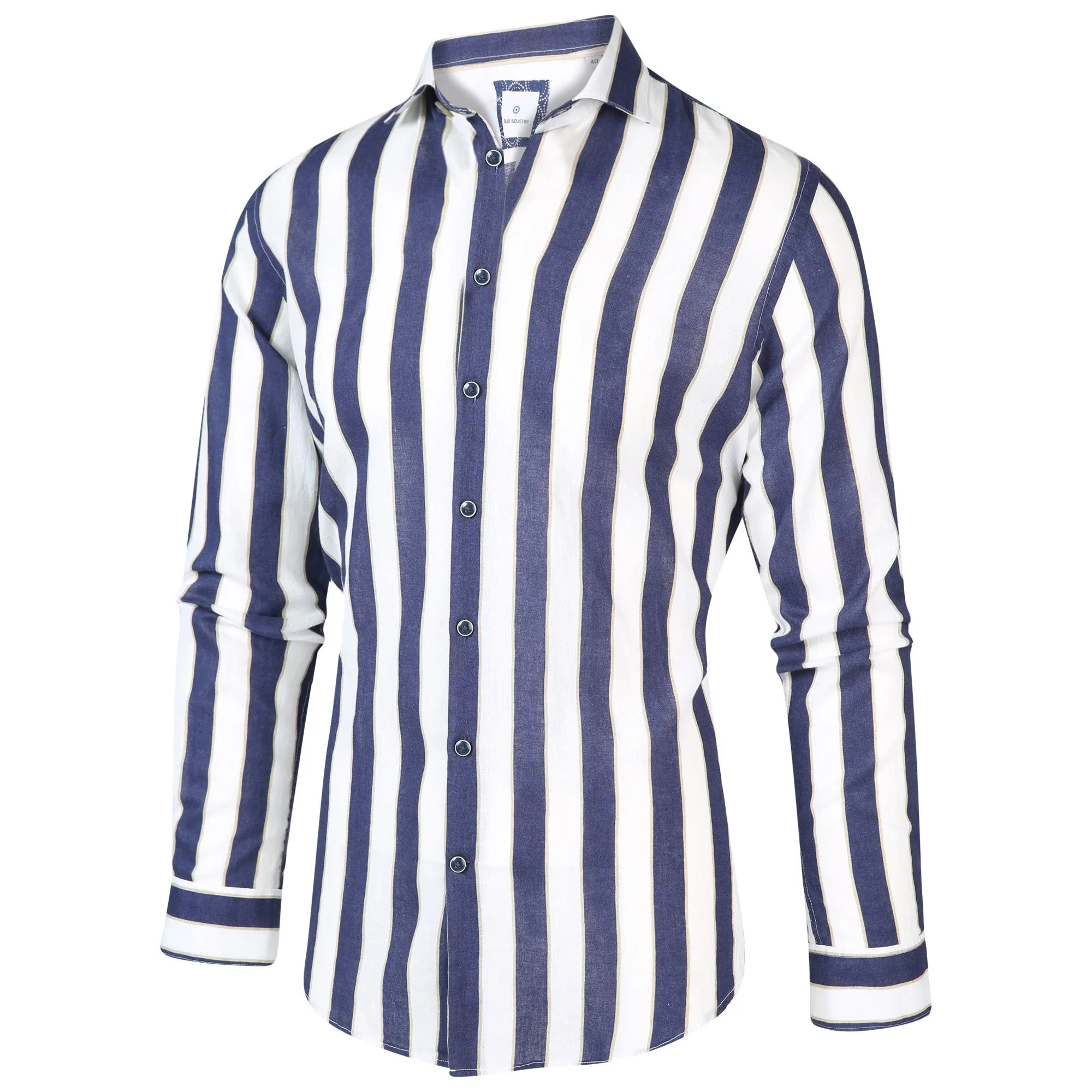 2016 Button Stripe Shirt (Navy   White)