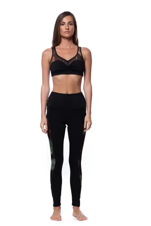 Active Leggings with Crane Flower Mesh