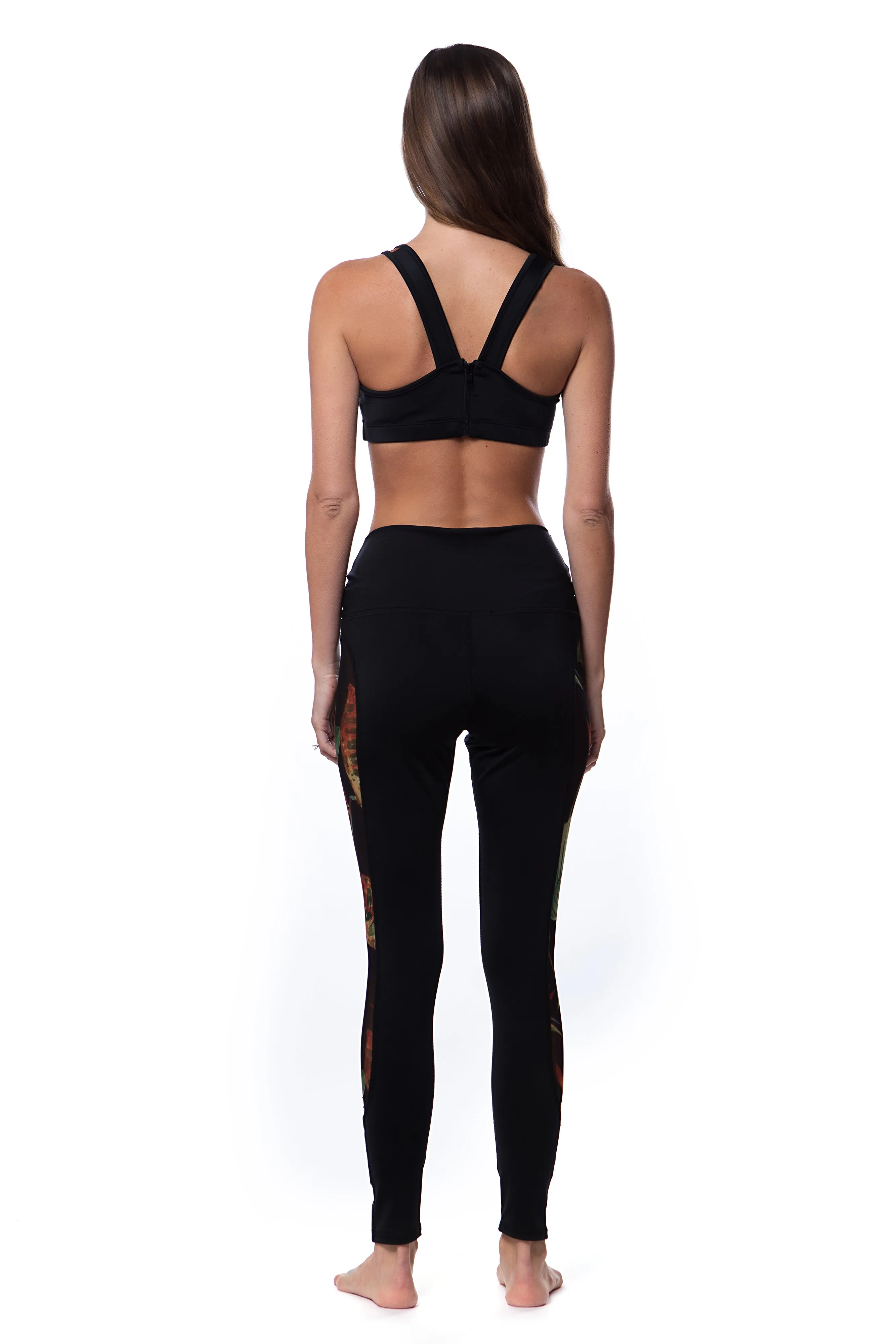 Active Leggings with Crane Flower Mesh