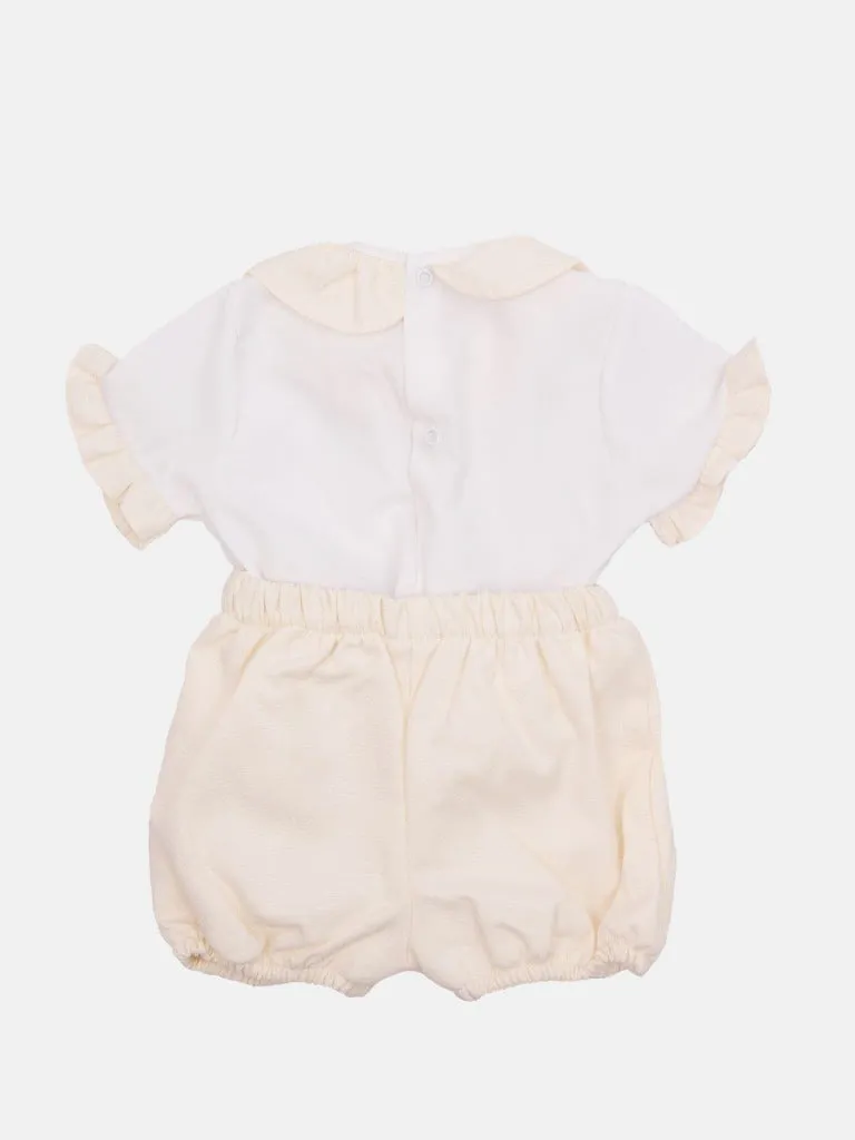 Baby Girl Tavira Collection Spanish Romper with 2 bows-Cream