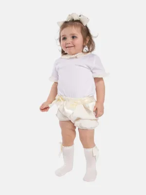 Baby Girl Tavira Collection Spanish Romper with 2 bows-Cream