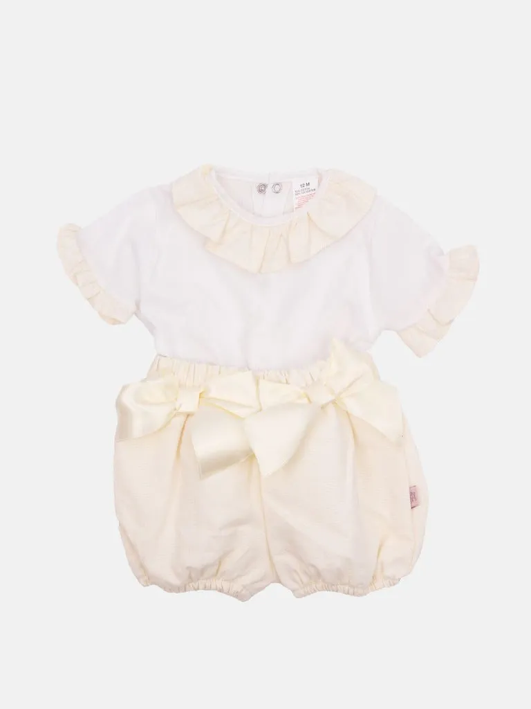 Baby Girl Tavira Collection Spanish Romper with 2 bows-Cream