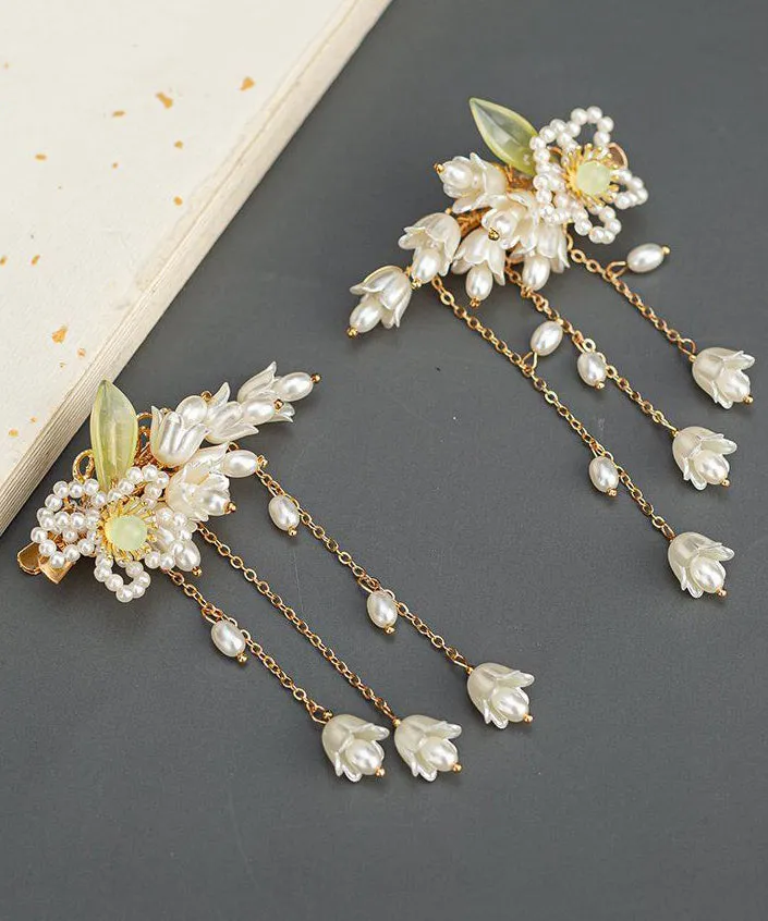 Beautiful White Pearl Resin Coloured Glaze Tassel Hairpin AB1064