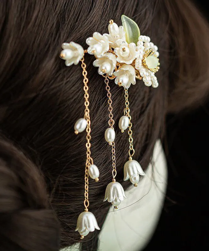 Beautiful White Pearl Resin Coloured Glaze Tassel Hairpin AB1064