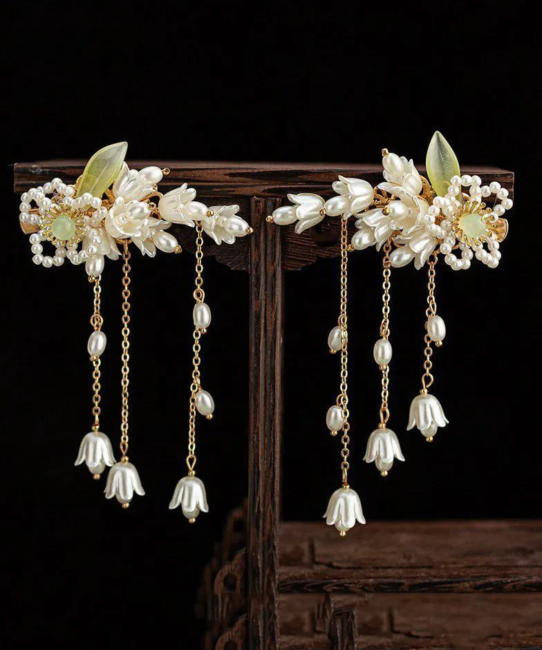 Beautiful White Pearl Resin Coloured Glaze Tassel Hairpin AB1064