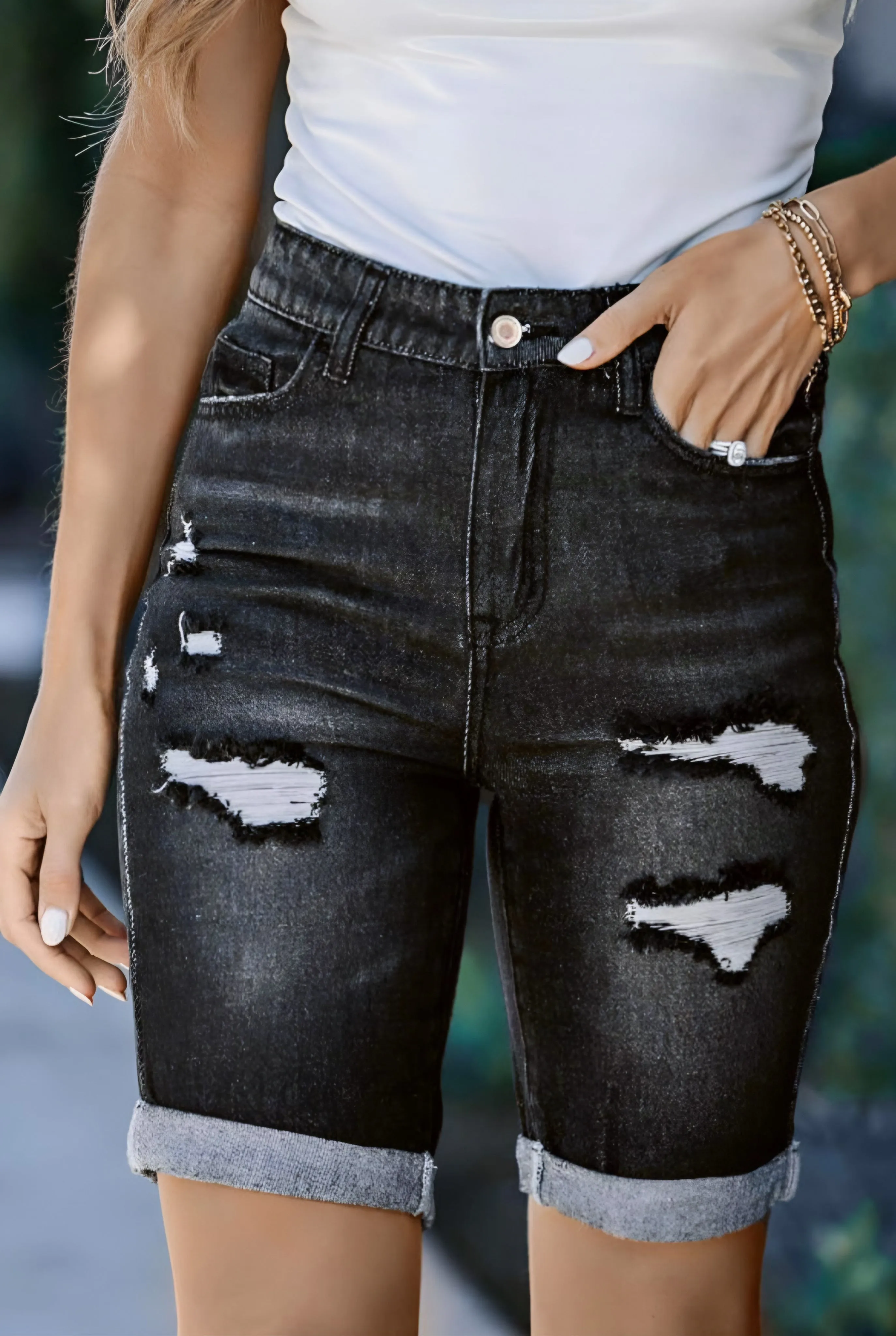 Black Bermuda Jean Shorts