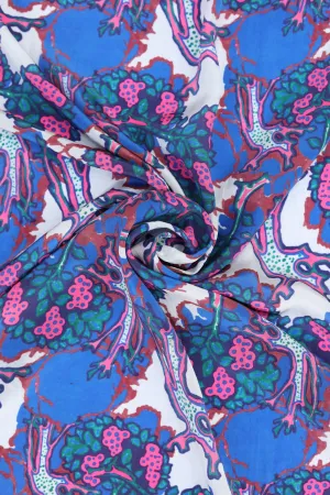 Blue Pink Abstract Printed Natural Crepe Silk Fabric