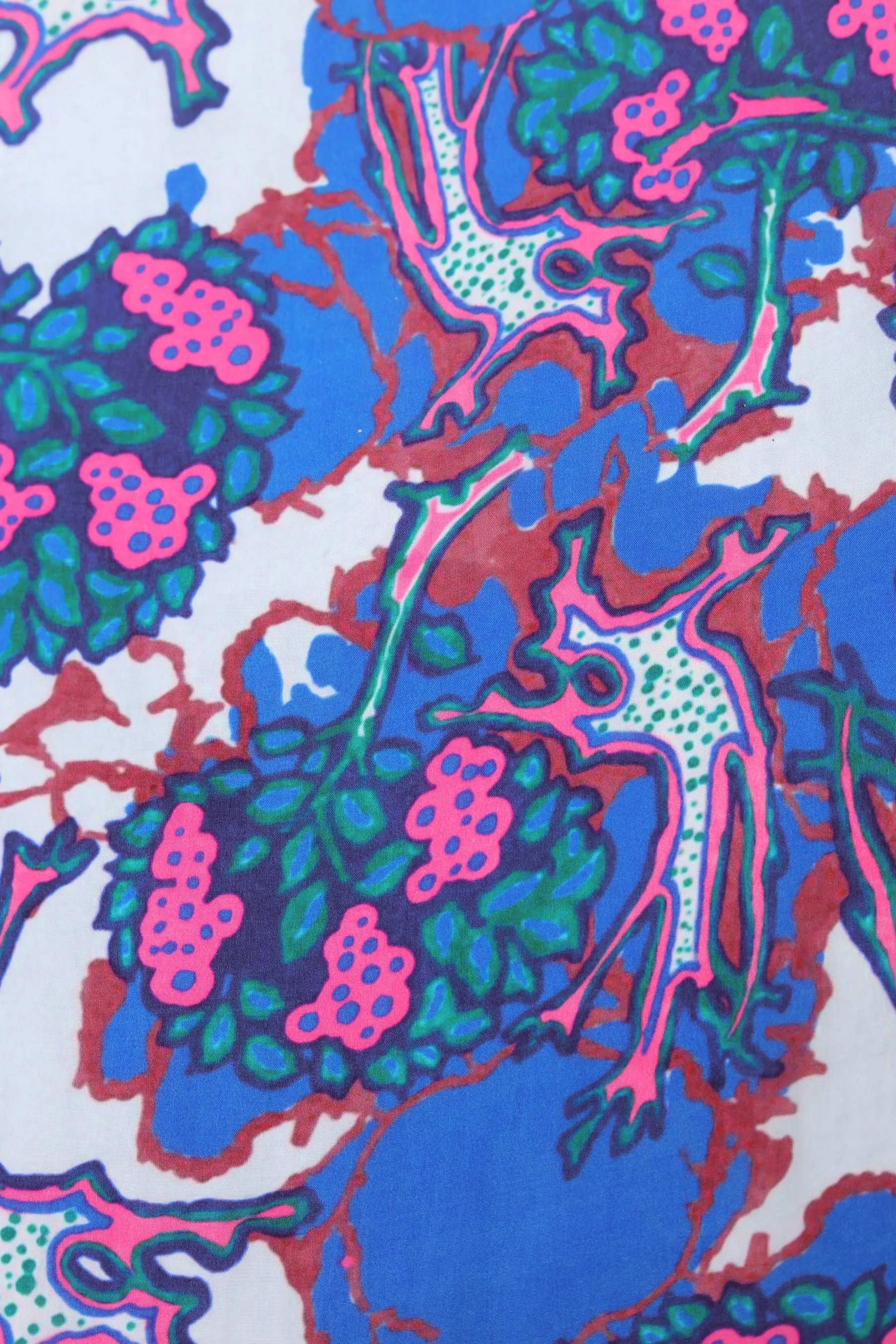 Blue Pink Abstract Printed Natural Crepe Silk Fabric