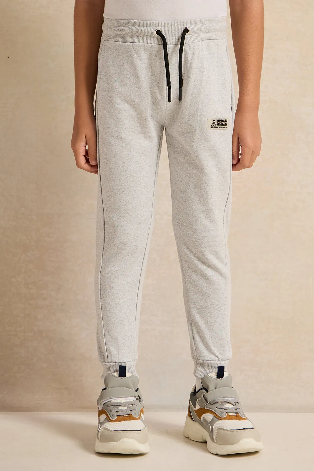 Boys Grey Printed Track Pants