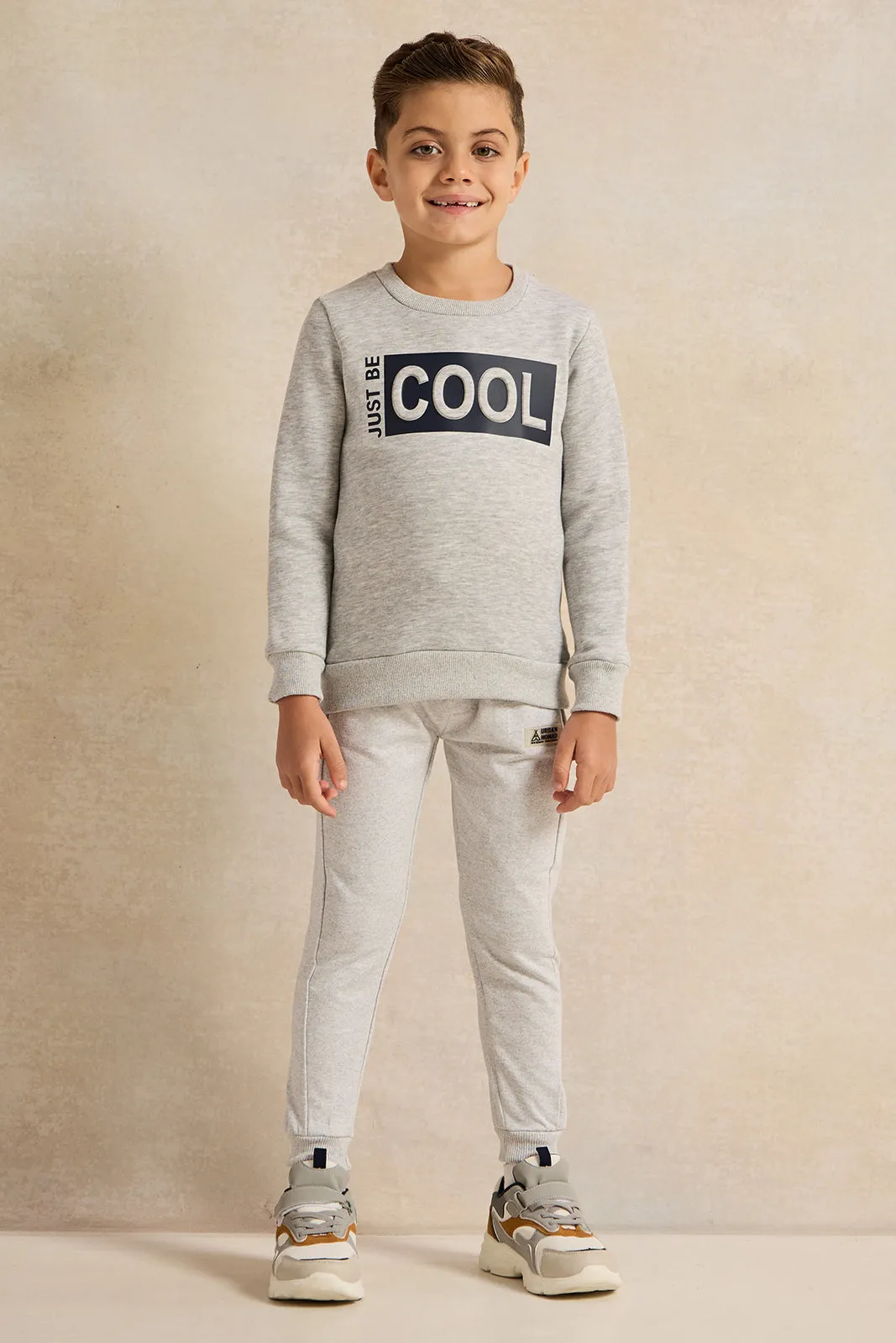 Boys Grey Printed Track Pants