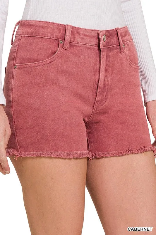 Carla Frayed Hem Shorts - Cabernet