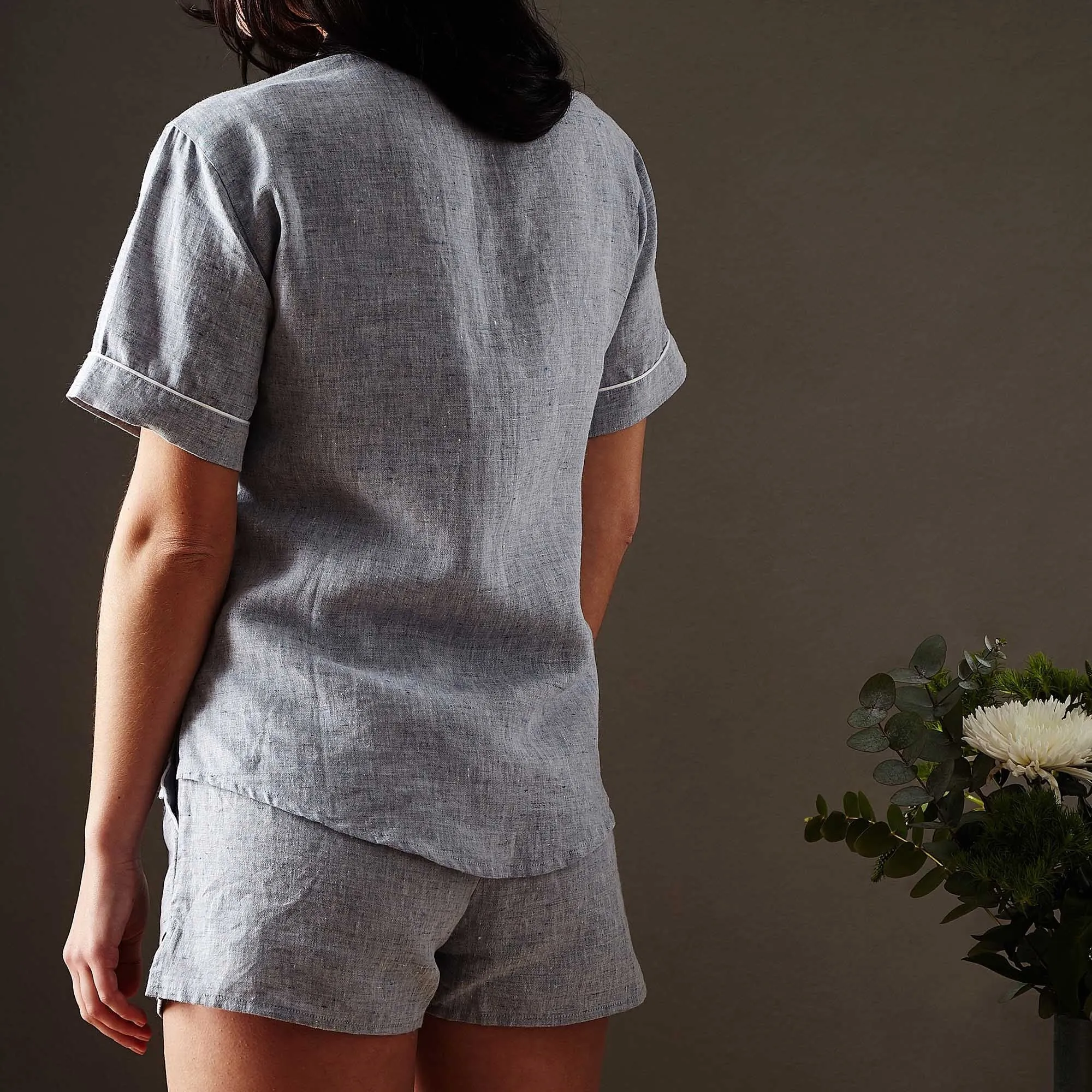 Casaal Short Sleeve Pyjama Shirt [Dark grey blue/White]