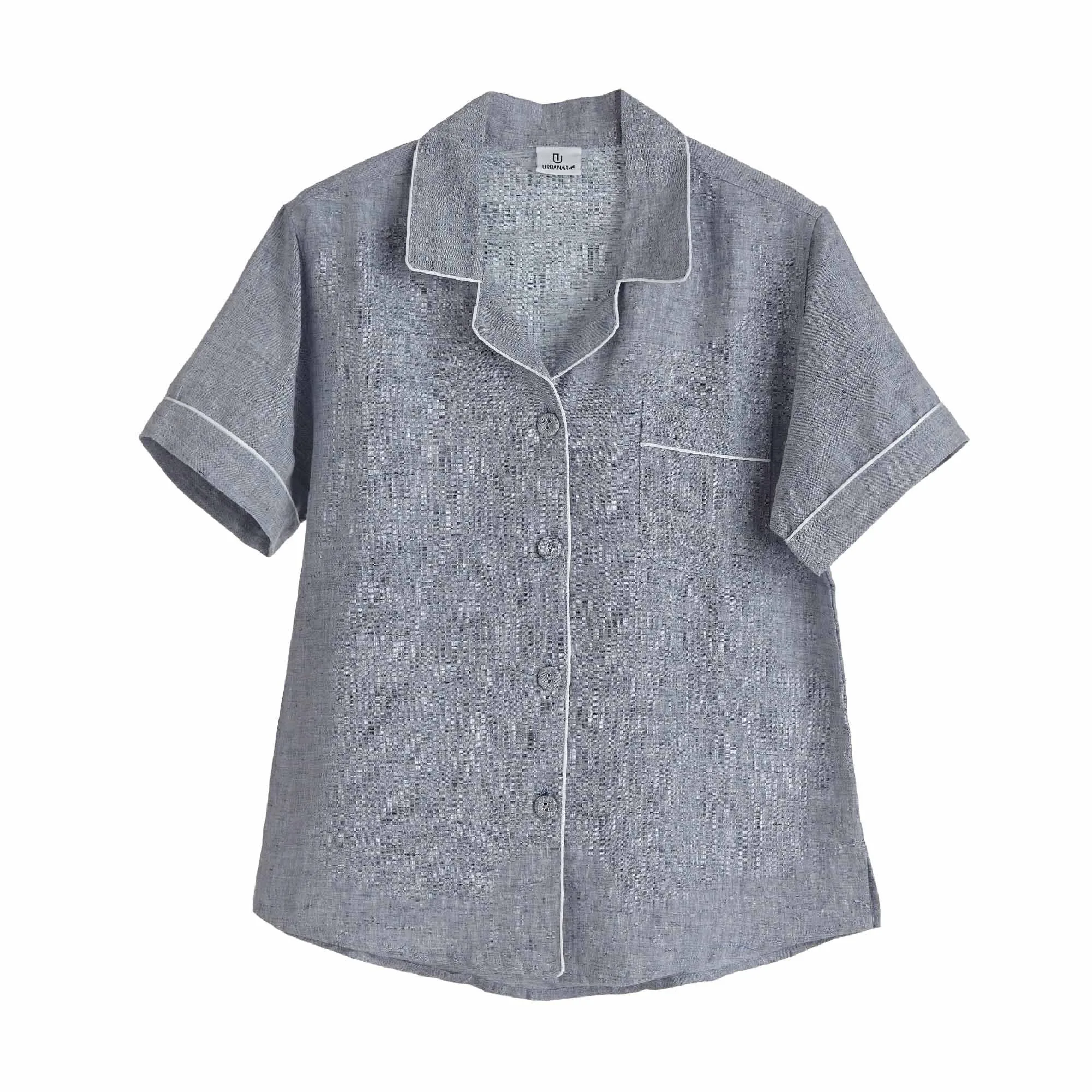 Casaal Short Sleeve Pyjama Shirt [Dark grey blue/White]