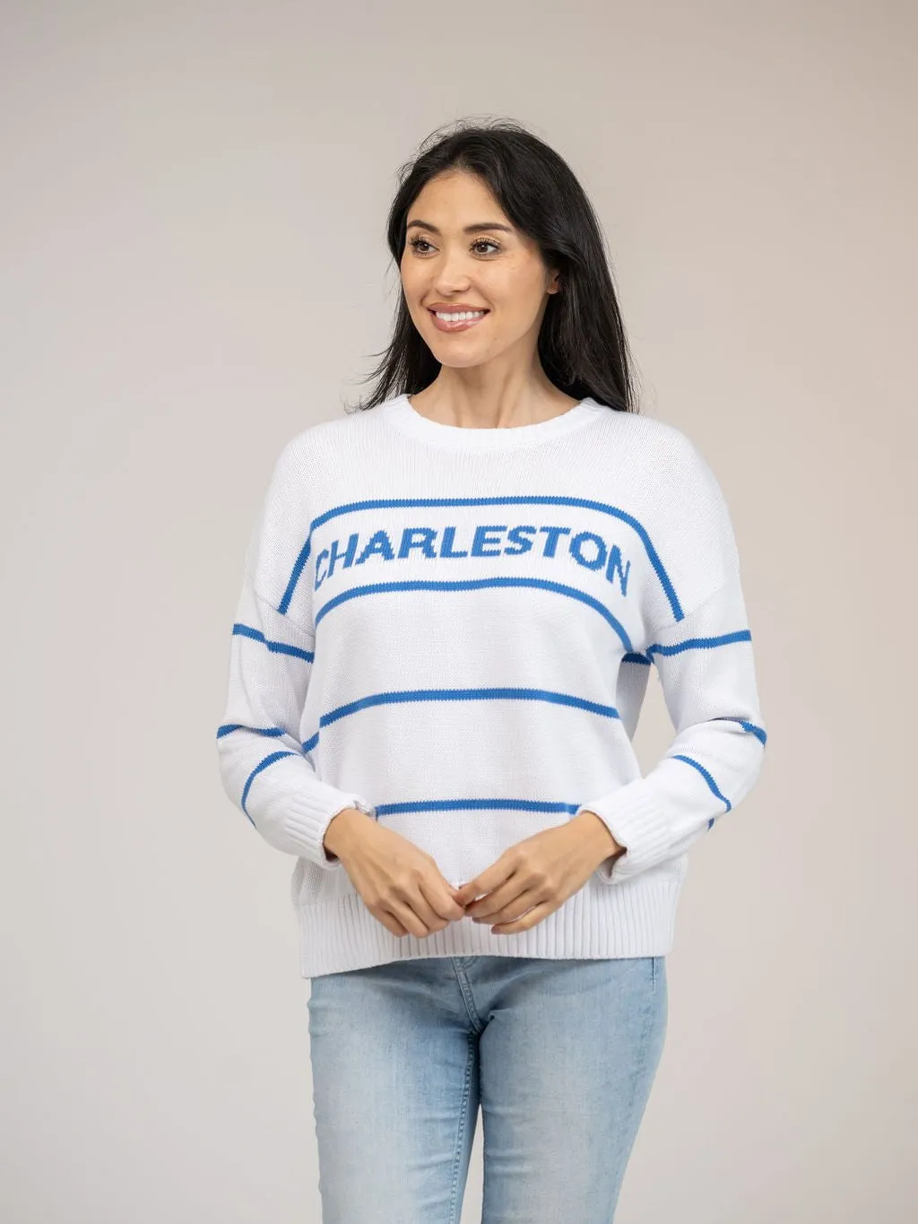 Charleston Sweater in White Stripe