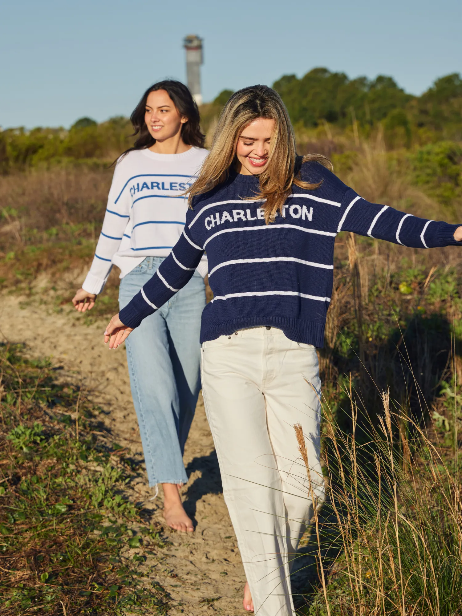 Charleston Sweater in White Stripe