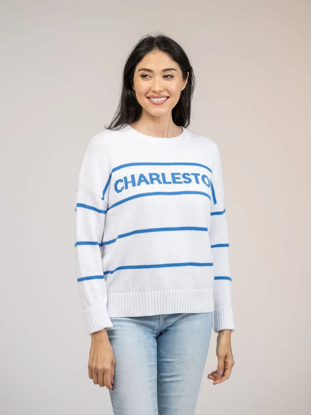 Charleston Sweater in White Stripe