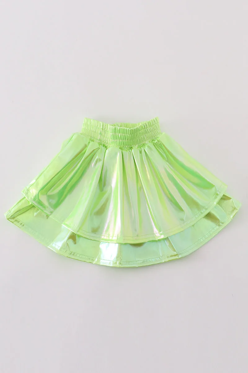 Chartreuse girl ruffle laser skorts