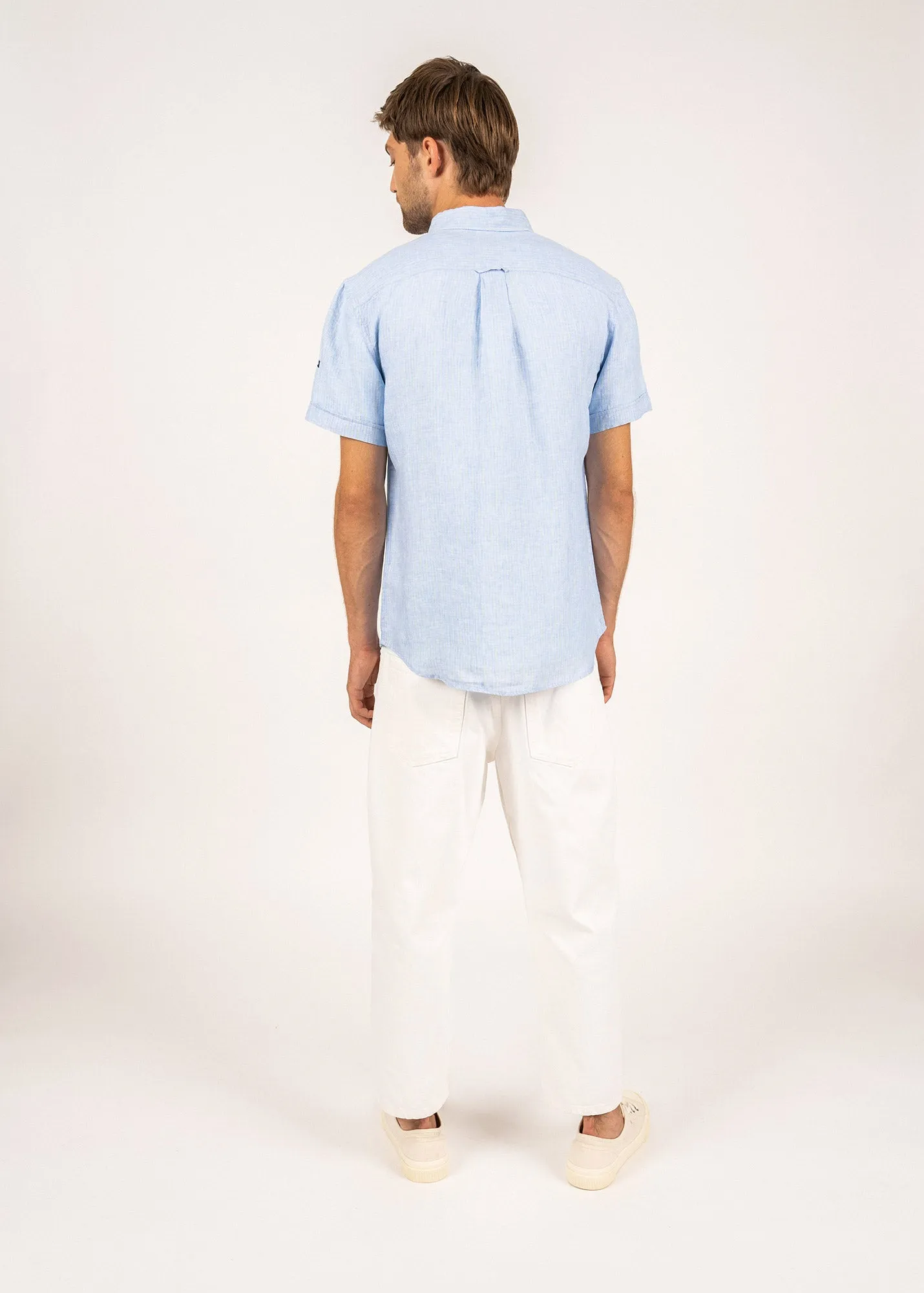 Clément short sleeve shirt - in linen poplin (CIEL/SUN)