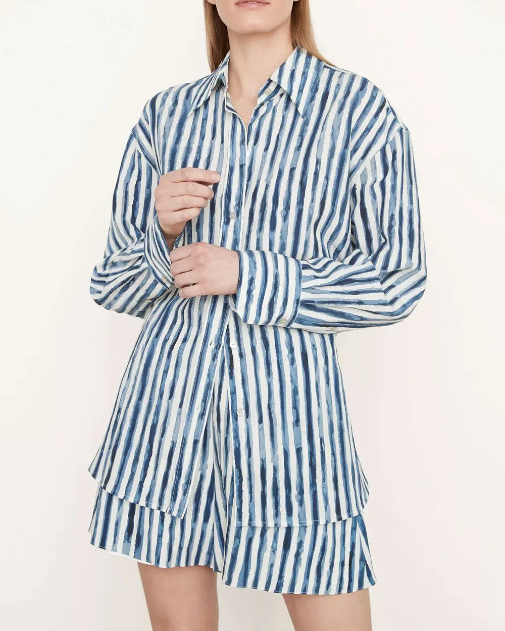 Coastal Blue Painterly Stripe Oversized Shirt