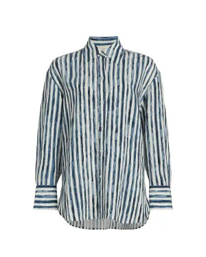 Coastal Blue Painterly Stripe Oversized Shirt