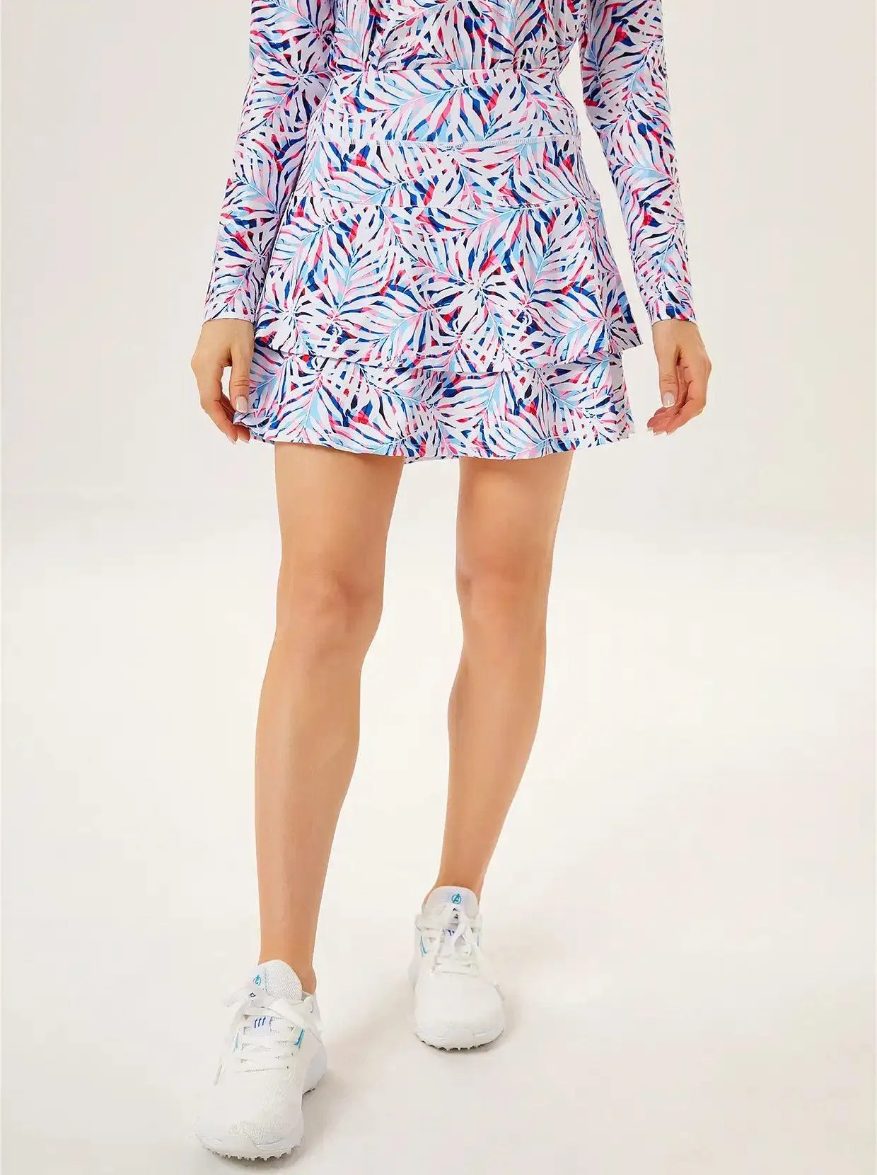 Colorful Leaves Ruffle Pleated Tennis Skort - Suitable for Outdoor Activities