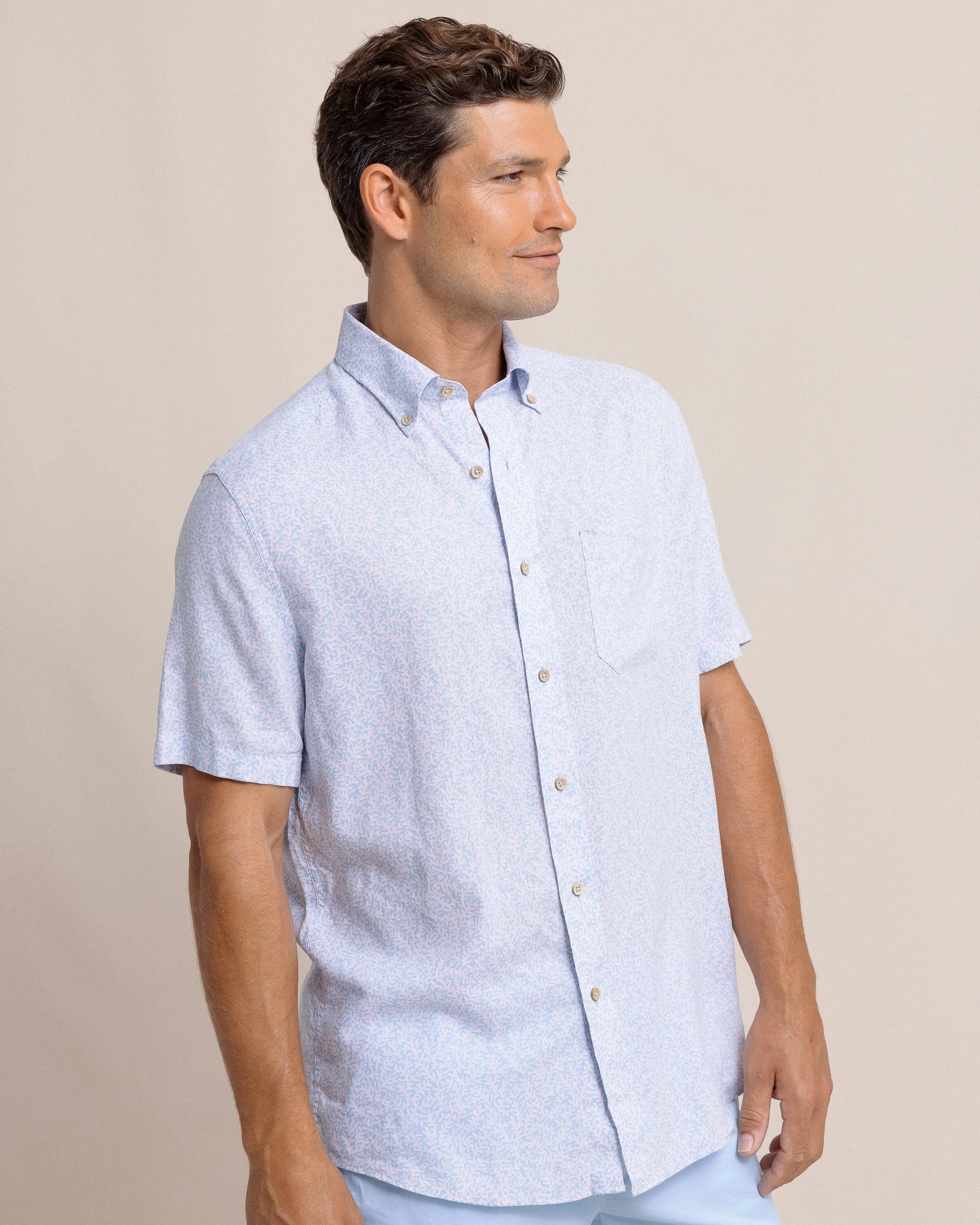 Coral Life Linen Rayon Short Sleeve Sport Shirt