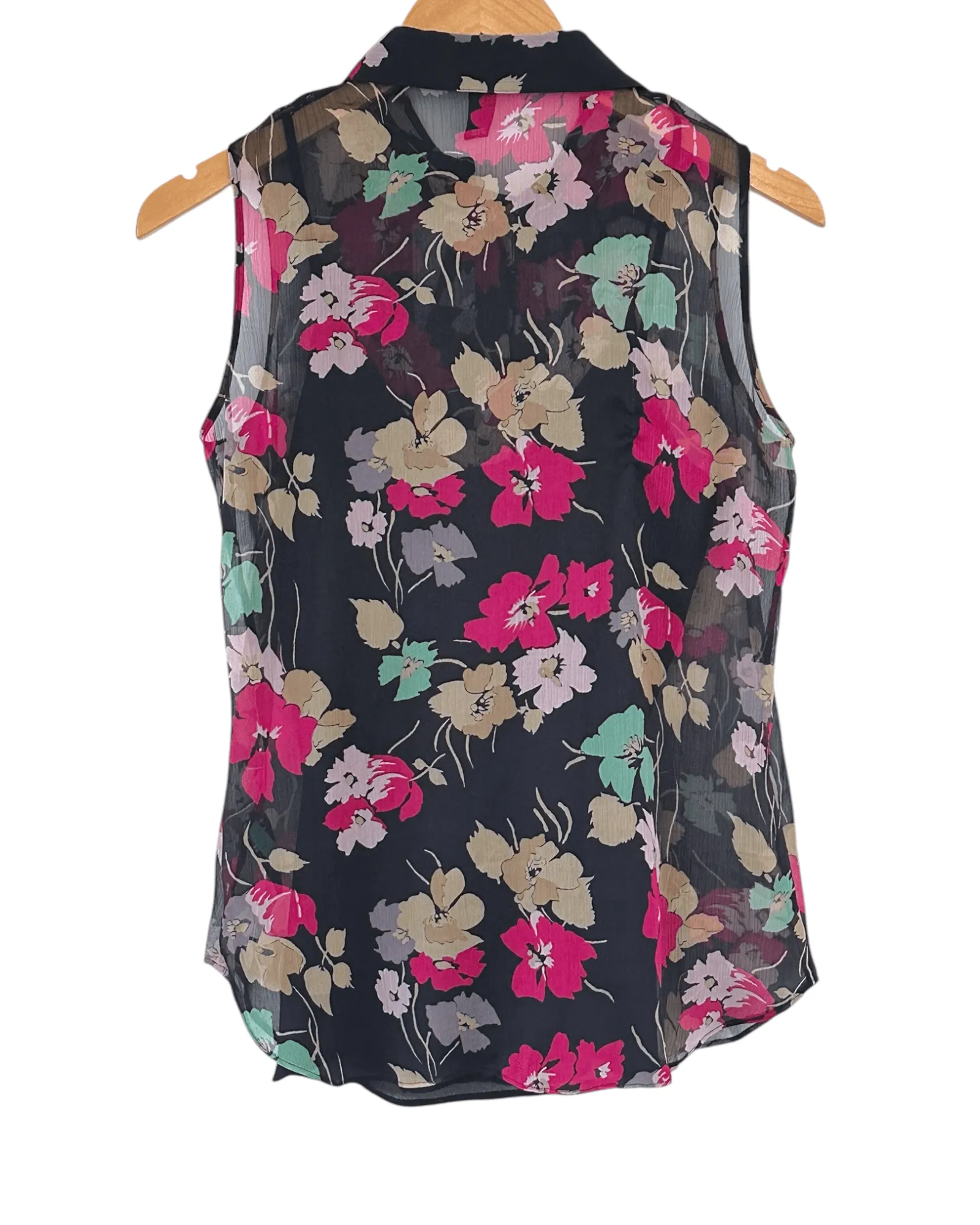 Dark Winter Floral Sleeveless Ruffle Front Blouse