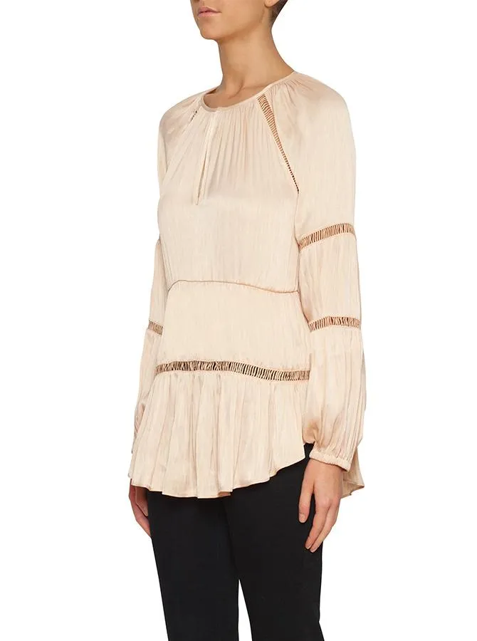 De Chine Wide Sleeve Blouse- Nude