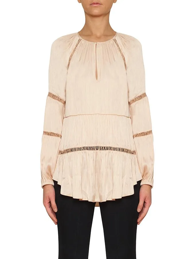 De Chine Wide Sleeve Blouse- Nude