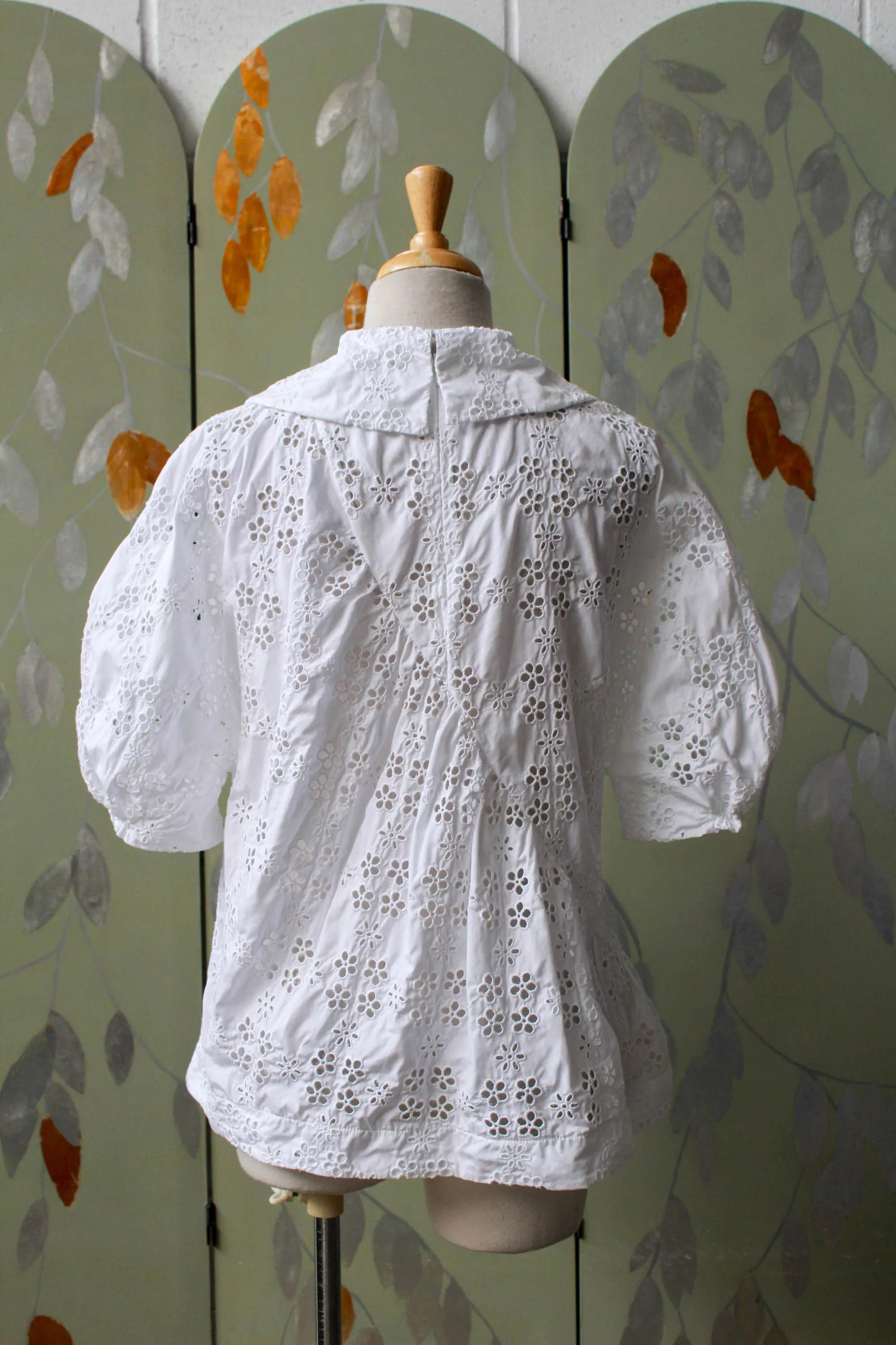 Designer Eyelet Floral Lace Blouse with Peter Pan Collar, Medium