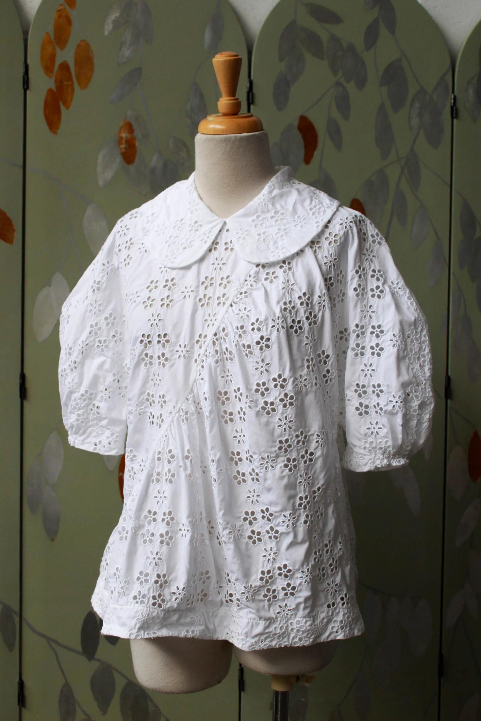 Designer Eyelet Floral Lace Blouse with Peter Pan Collar, Medium