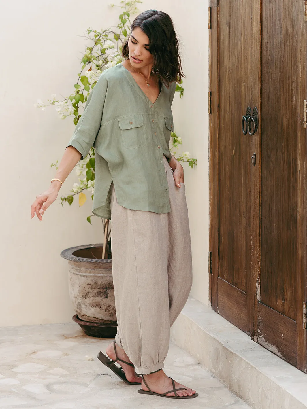 Dune French Linen Shirt Moss