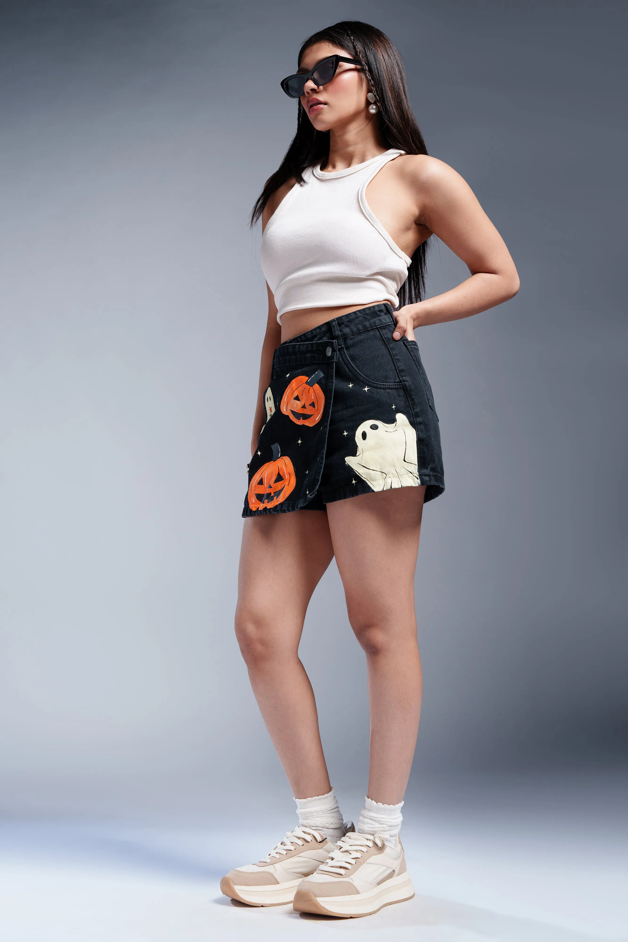 Edgy Asymmetric Charcoal Denim Skort