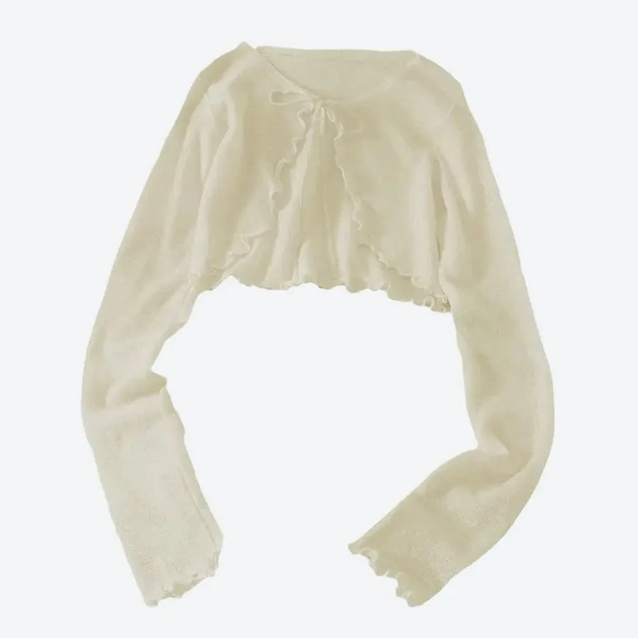 Elegant Ruffle Tie-Front Shrug Sweaters