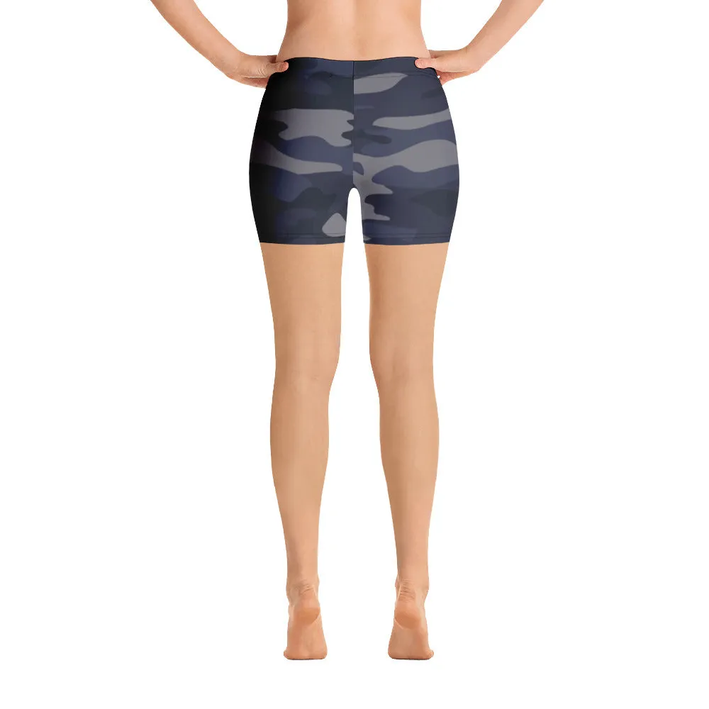 ELEVATED ESSENTIALS, SLIM AND SCULPT SHORTS NAVY CAMO