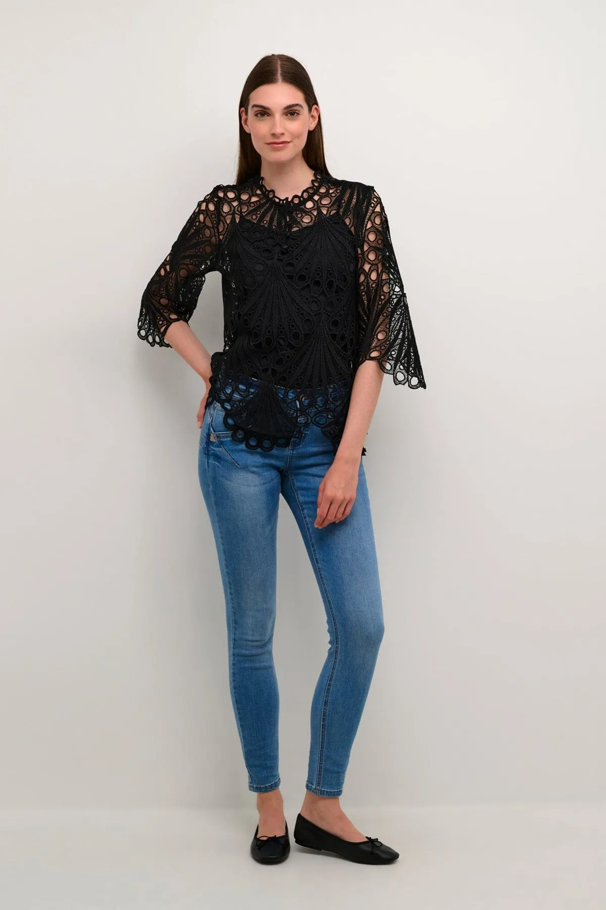 FEMININE BLACK LACE LINED SHIRT