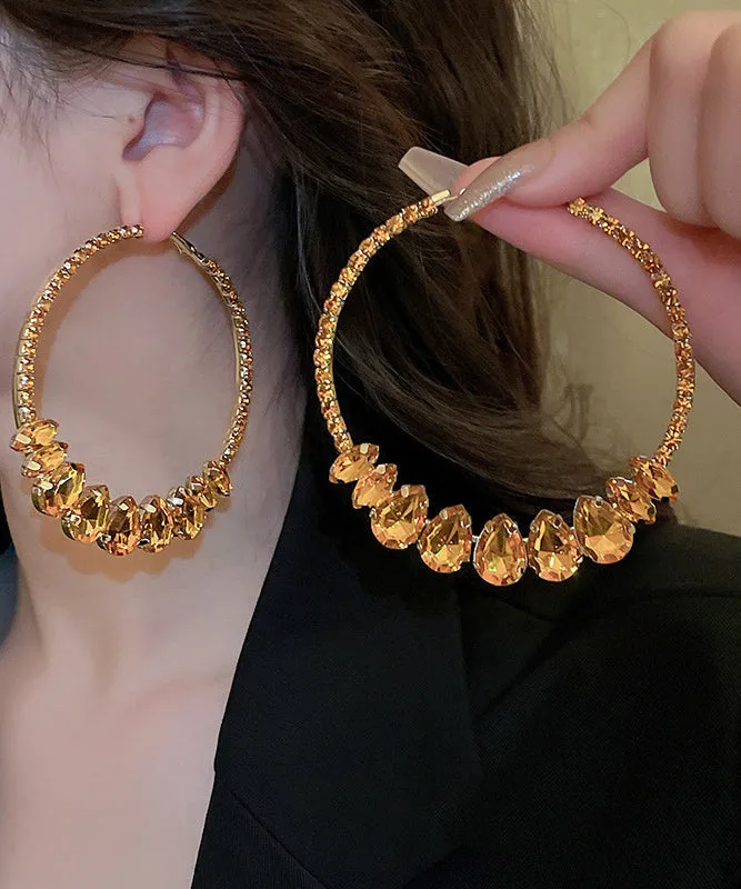 Fine Champagne Copper Zircon Water Drop Hoop Earrings ZZ024