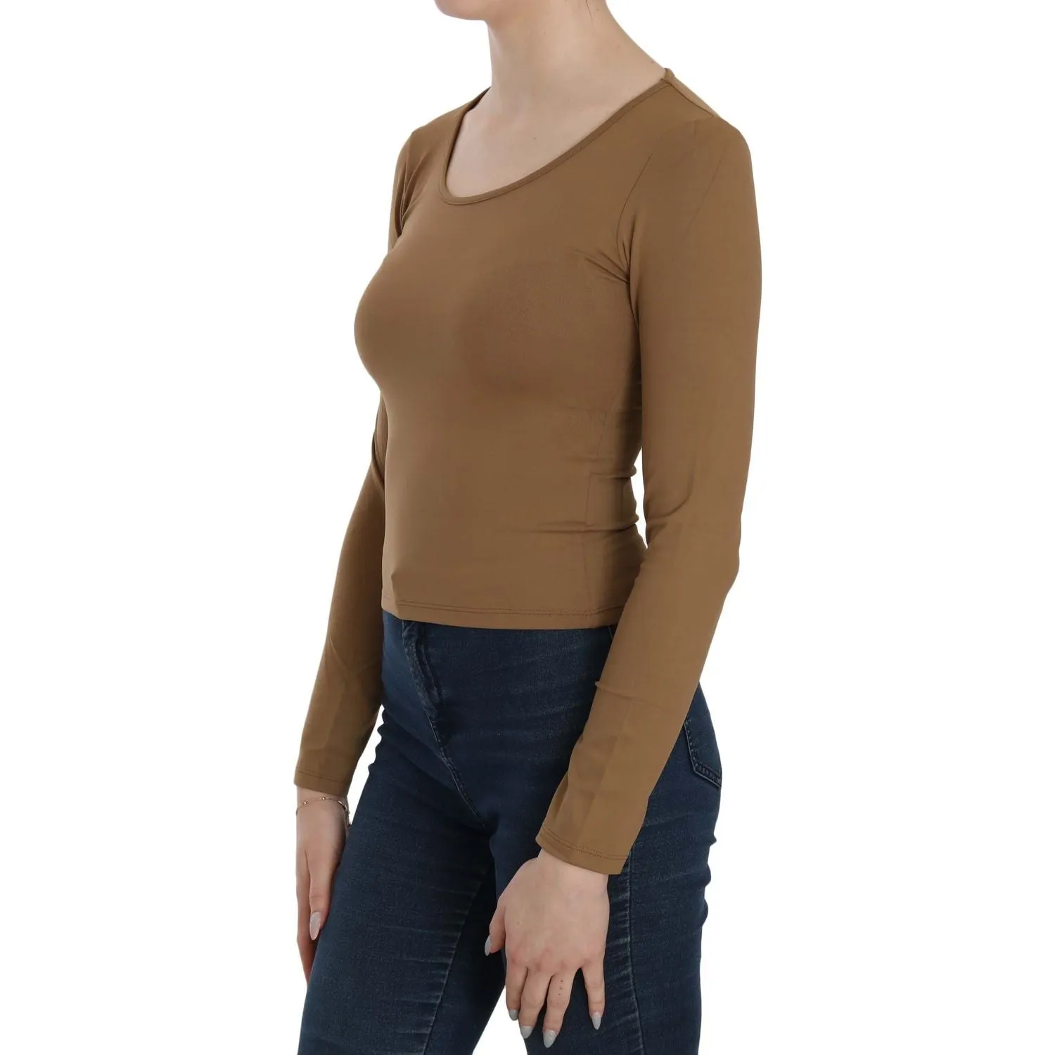 GF Ferre Elegant Brown Fitted Blouse for Sophisticated Evenings