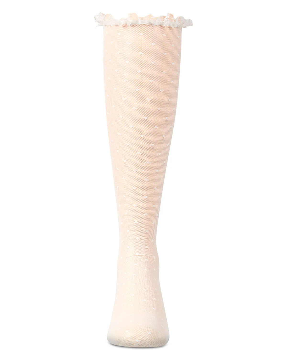 Girls Lace Trimmed Dot Mesh Knee Sock