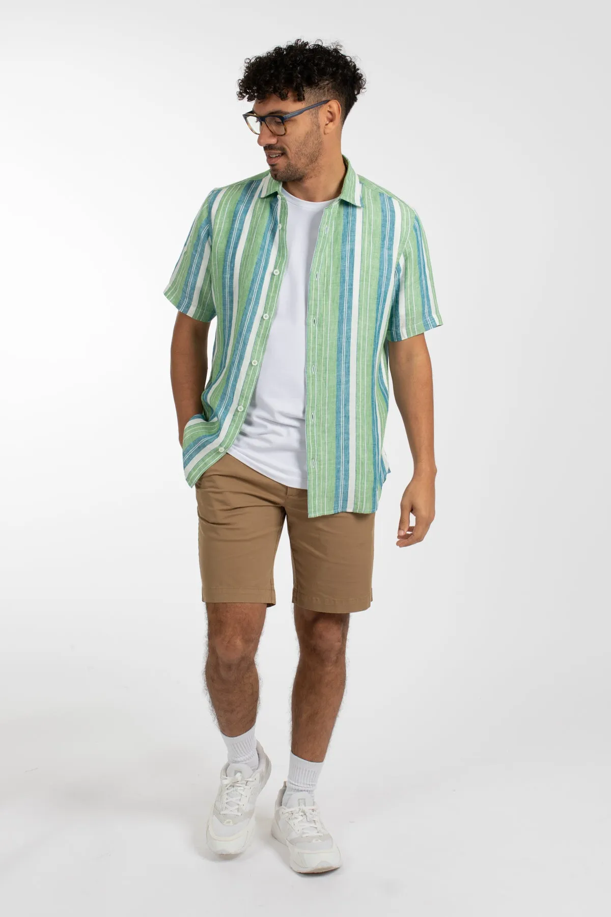 Green Beach Stripe Linen Shirt