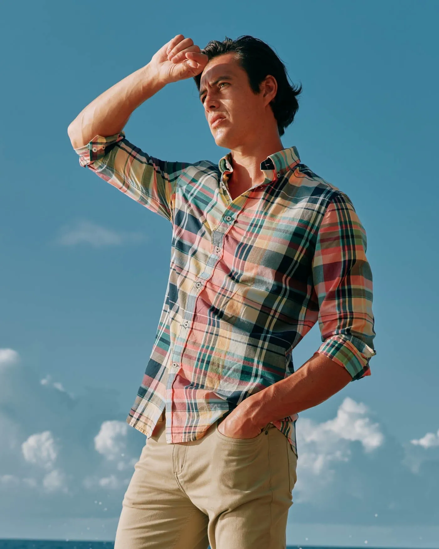 Harkers Island Madras Plaid Long Sleeve Sport Shirt