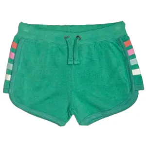 Heather Green Fleece Shorts With Stripes