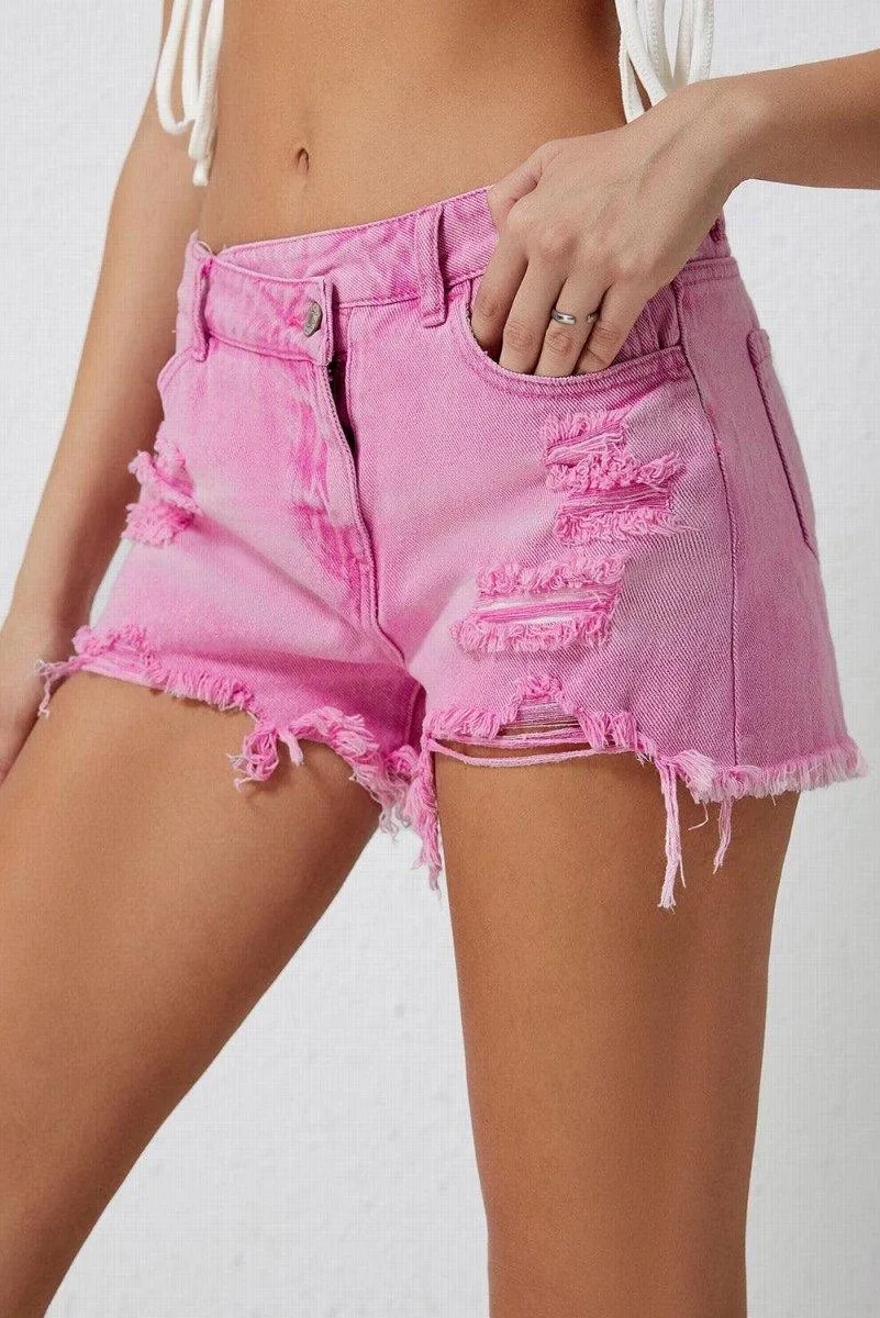 High Rise Crossover Denim Shorts