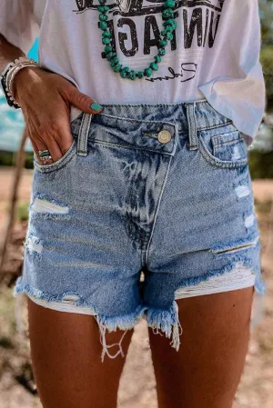 High Rise Crossover Denim Shorts