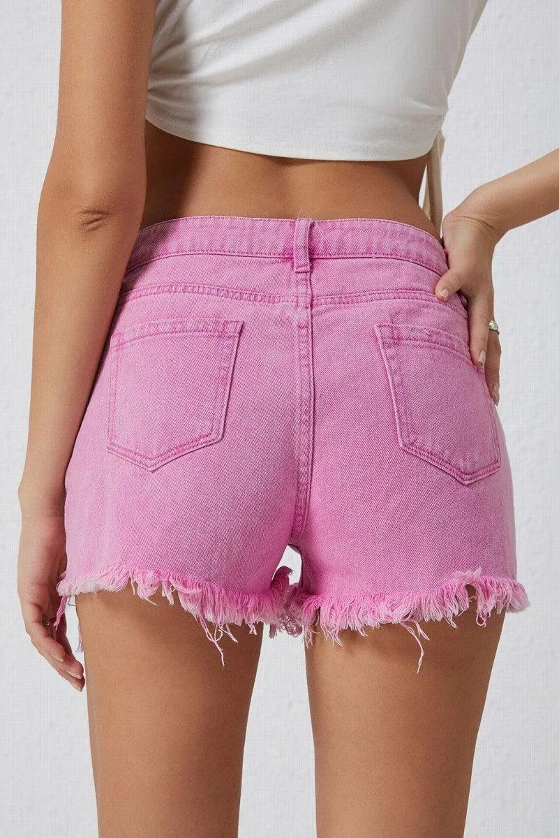 High Rise Crossover Denim Shorts