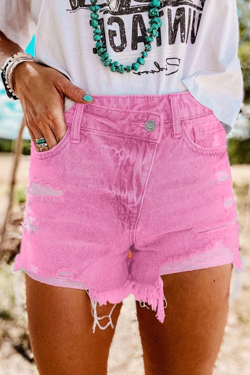 High Rise Crossover Denim Shorts